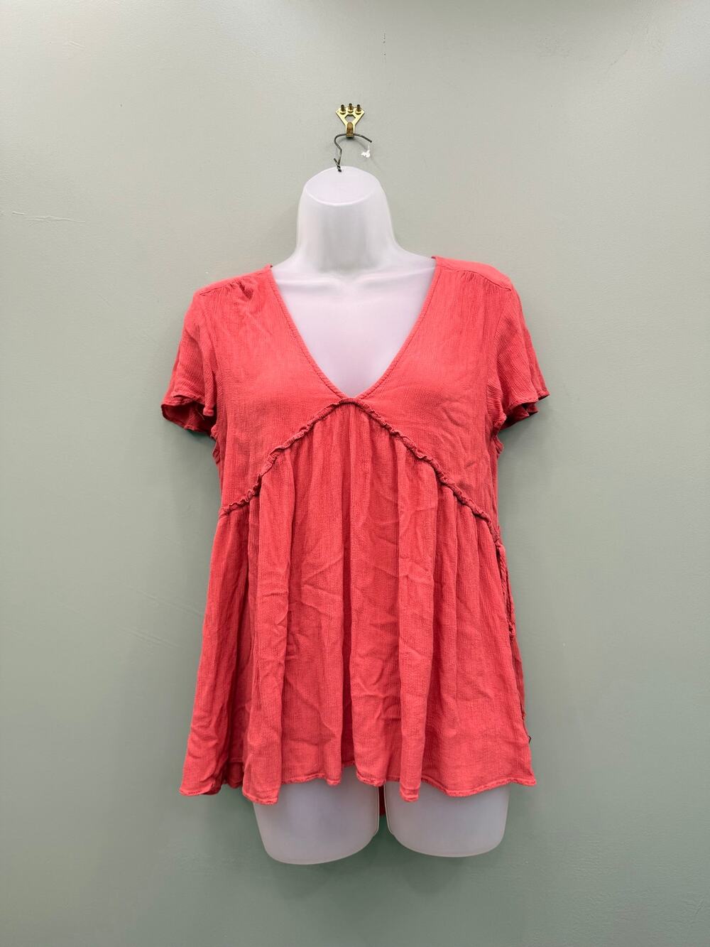 Matilda Jane Top M Coral Cotton Gauze Babydoll Peasant Blouse Tassel Boho